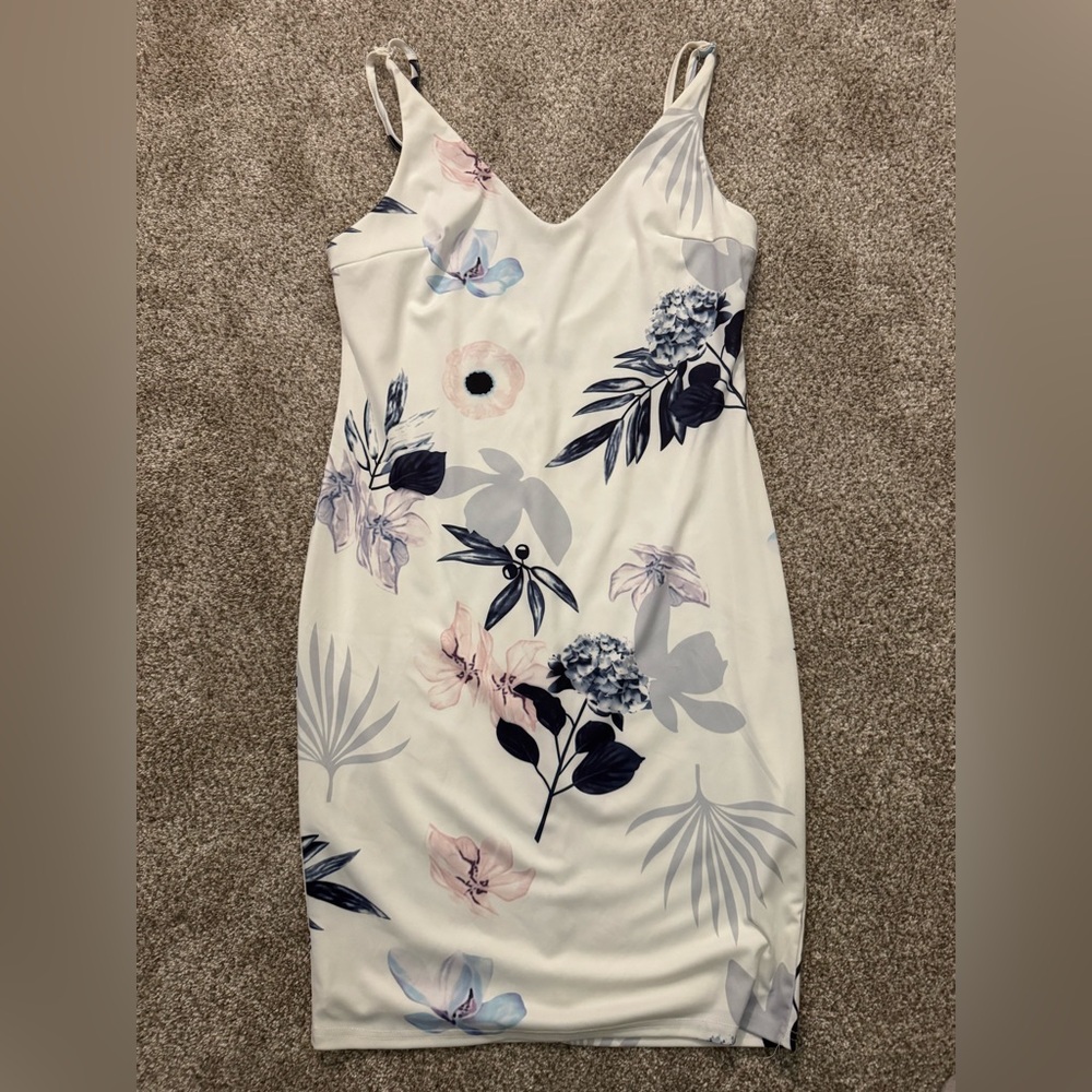 YOINS Blue and Gray Spaghetti Strap Sheath Midi Dress